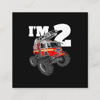 Kinder Monster Fire Truck 2. Geburtstag Junge 2 Kl Quadratische Visitenkarte
