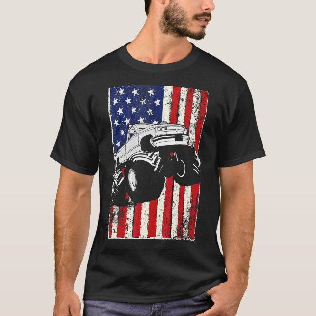 Kinder Monster Truck American Flag Racing Usa Patr T-Shirt (Vorderseite)