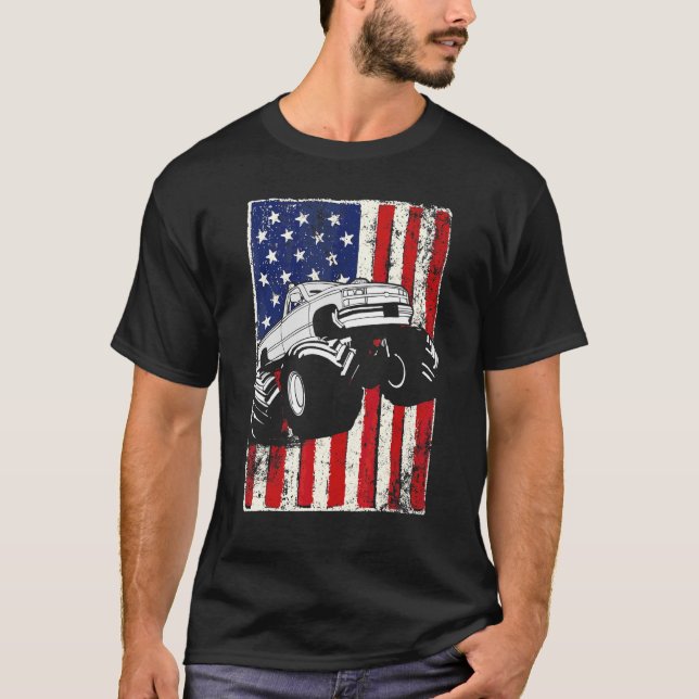 Kinder Monster Truck American Flag Racing Usa Patr T-Shirt (Vorderseite)