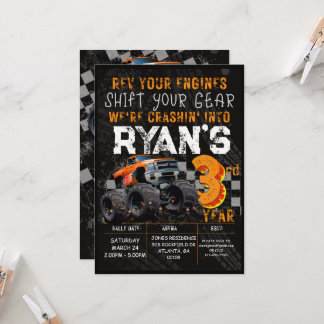 Kinder Monster Truck Kundgebung 3. Geburtstag Part Einladung