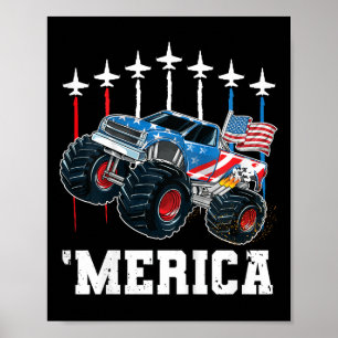 Kinder Monster Truck Usa Flagge Patriotische Klein Poster