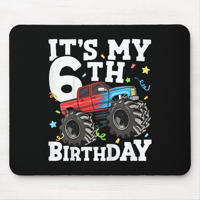 Kinder Monstertruck Mein 6. Geburtstag Junge 6  Mousepad (Vorne)