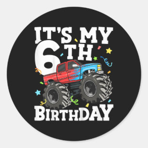 Kinder Monstertruck Mein 6. Geburtstag Junge 6 Runder Aufkleber