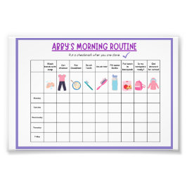 Kinder Morgenroutine-Checkliste mit süßen Icons Fotodruck