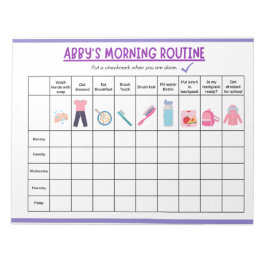 Kinder Morgenroutine-Checkliste mit süßen Icons Notizblock