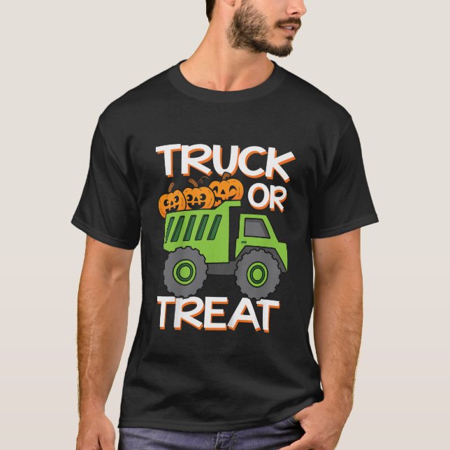 Kinder-Muldenkipper oder Treat Halloween-Müllwagen T-Shirt (Vorderseite)