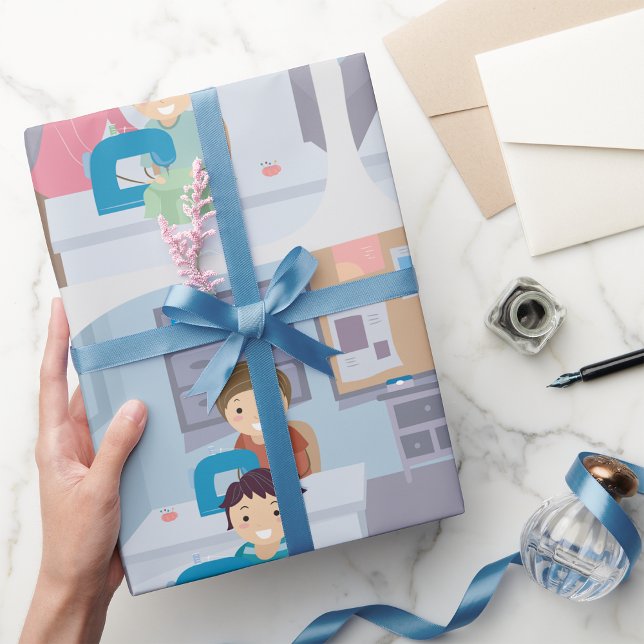 Kinder nähen Klasse Spaß beim Crafting und Lernen Geschenkpapier (Von Creator hochgeladen)