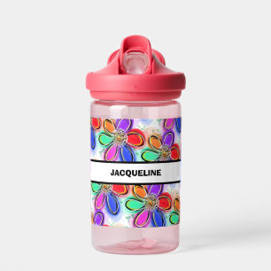 Kinder NAME Farbige Künstlerische Blumen Trinkflasche