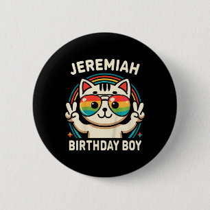 Kinder Name Jeremiah Birthday Boy Cat Button