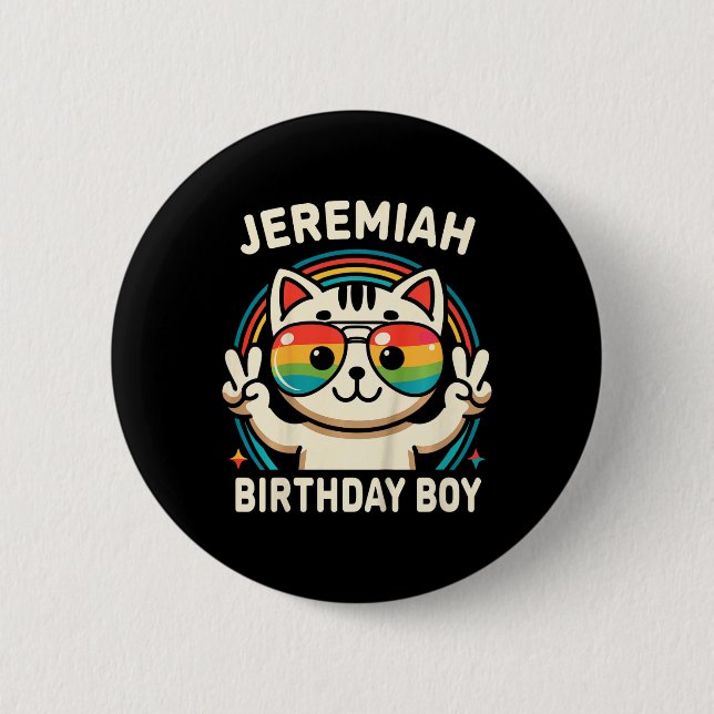 Kinder Name Jeremiah Birthday Boy Cat Button (Vorderseite)