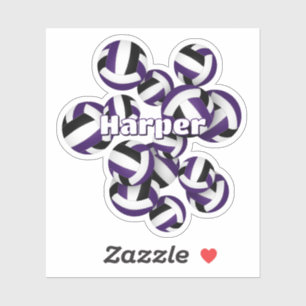 Kinder Name lila schwarze Teamfarben Volleybälle Aufkleber