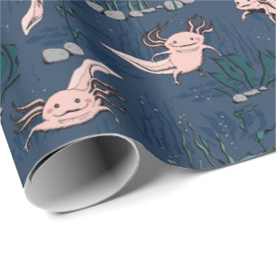 Kinder Navy Green Underwater Axolotl Zeichnend Geschenkpapier