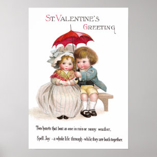 Kinder "Neath Umbrella Vintag Valentine Poster