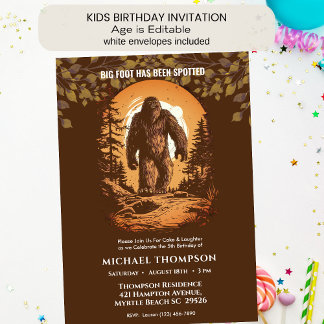 Kinder Niedlich Big Foot/ Sasquatch Geburtstagspar Einladung
