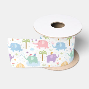 Kinder Niedlich glückliche Elefanten Pastel Pink B Satinband