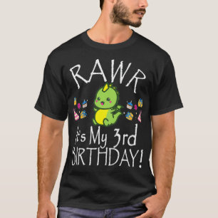 Kinder Niedlich Kawaii Dinosaur Geburtstag Thema 3 T-Shirt