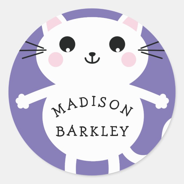 Kinder Niedlich Kitty Cat Name Umschlag Aufkleber  (Vorderseite)