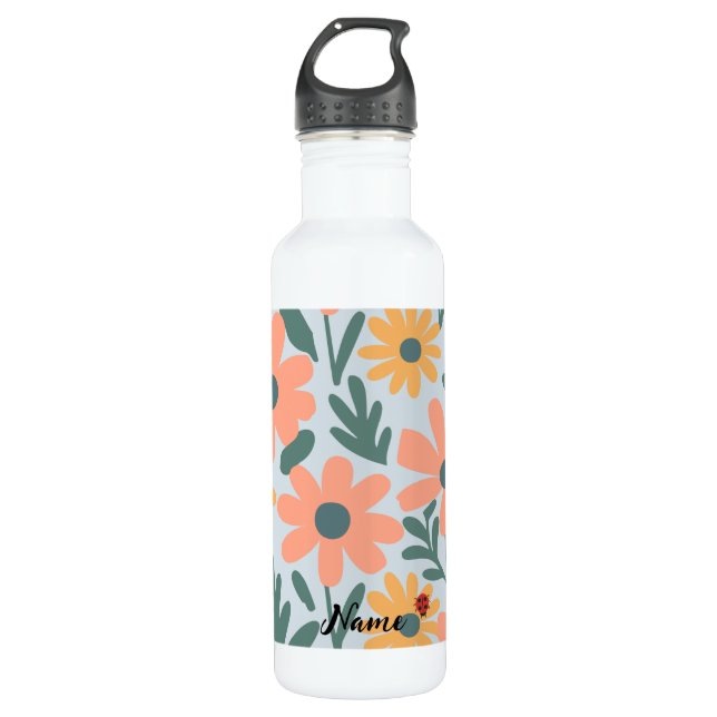 Kinder Niedlich Ladybug Polka dot Daisy Blume Patt Edelstahlflasche (Vorderseite)