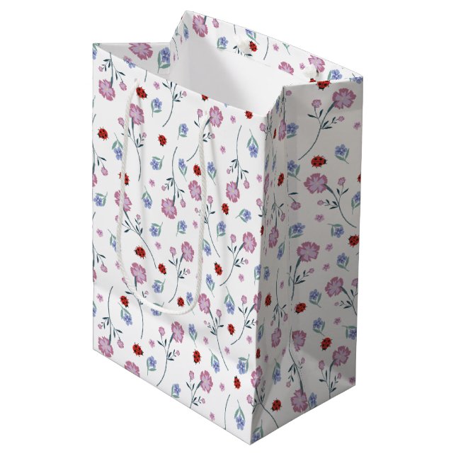 Kinder Niedlich Ladybug Polka dot Daisy Blume Patt Mittlere Geschenktüte (Vorderseite Schrägansicht)