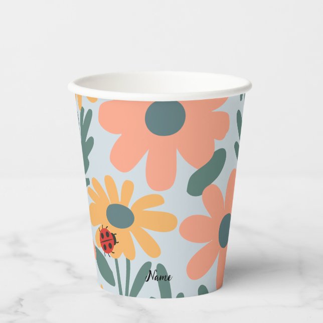 Kinder Niedlich Ladybug Polka dot Daisy Blume Patt Pappbecher (Vorderseite)
