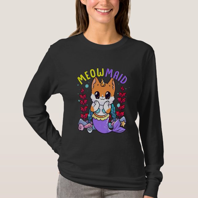 Kinder Niedlich Meowmaid Ozean Meerjungfrau Kitten T-Shirt (Vorderseite)