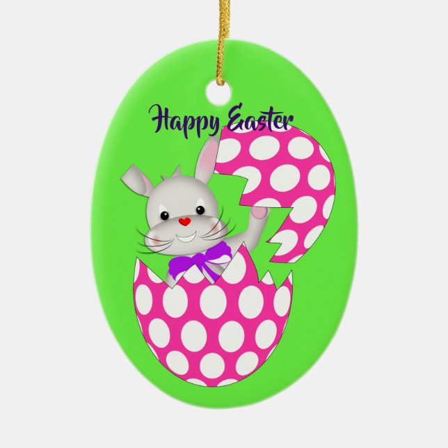Kinder Niedlich Ostern Ei Bunny & Chick Personalis Keramikornament (Vorne)