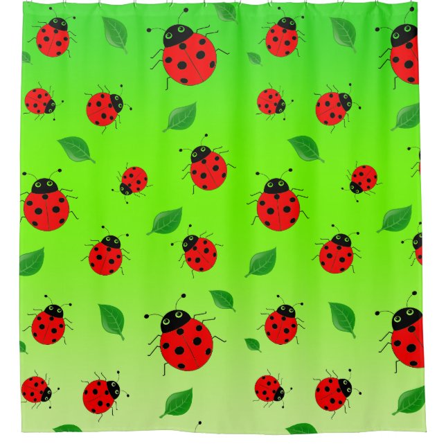 Kinder Niedlich Red Ladybug Polka dot Spring Patte Duschvorhang (Vorderseite)