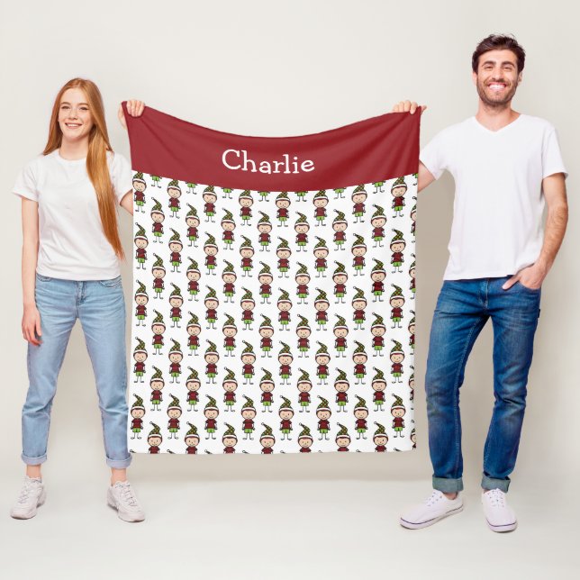 Kinder Niedlich Red White Add a Name Christmas Fleecedecke (Beispiel)