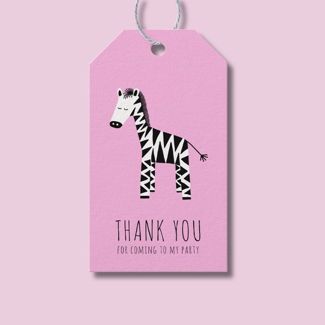 Kinder niedlich rosa Zebra Danke Geschenkanhänger (Pink Zebra thank you birthday gift tag)
