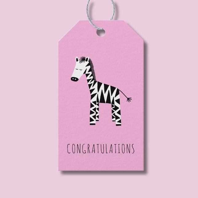 Kinder niedlich rosa Zebra Herzlichen Glückwunsch Geschenkanhänger (Pink Zebra congratulations gift tag)