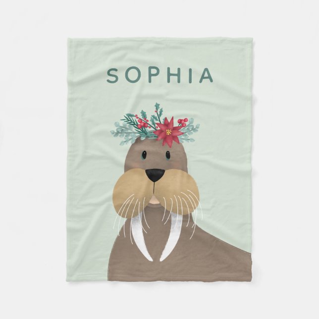 Kinder Niedlich Walrus Winter Weihnachten Fleecedecke (Vorderseite)