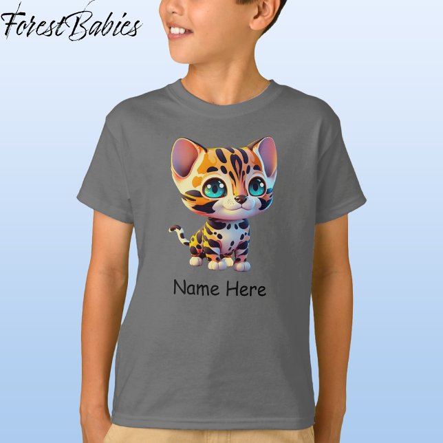 Kinder Niedlich Wildlife Tiger Jungle Safari Kitte T-Shirt (Tiger, Gray Customizable ForestBabies T-shirt - Front)