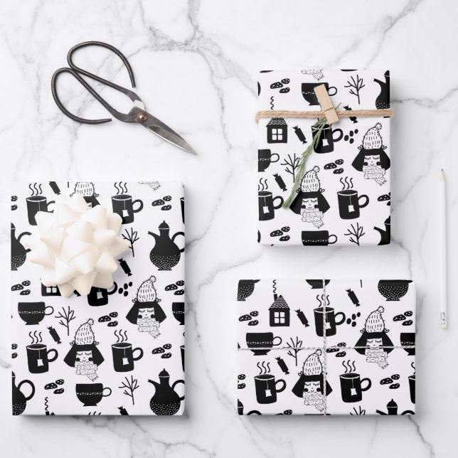 Kinder Niedliche Erwärmung Tee Kakao Heiße Schokol Geschenkpapier Set (Vorderseite)