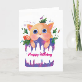 Kinder Niedliche Geburtstag Katze und Kuchen Gebur Karte