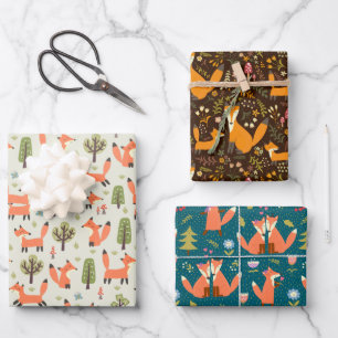 Kinder Niedliche glückliche Füchse spielen in Fore Geschenkpapier Set