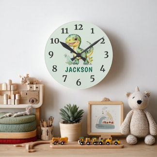 Kinder Niedliche Personalisierte Dinosaurier-Zimme Runde Wanduhr