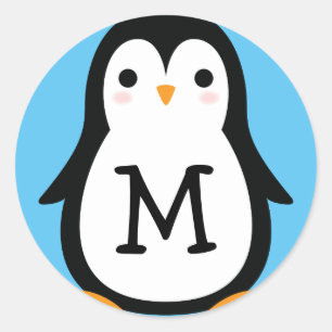 Kinder Niedliche Pinguin Monogram Umschlag Aufkleb Runder Aufkleber