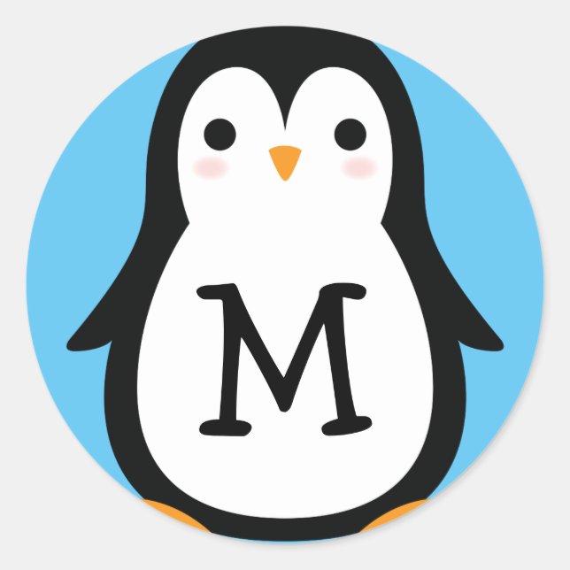 Kinder Niedliche Pinguin Monogram Umschlag Aufkleb Runder Aufkleber (Vorderseite)