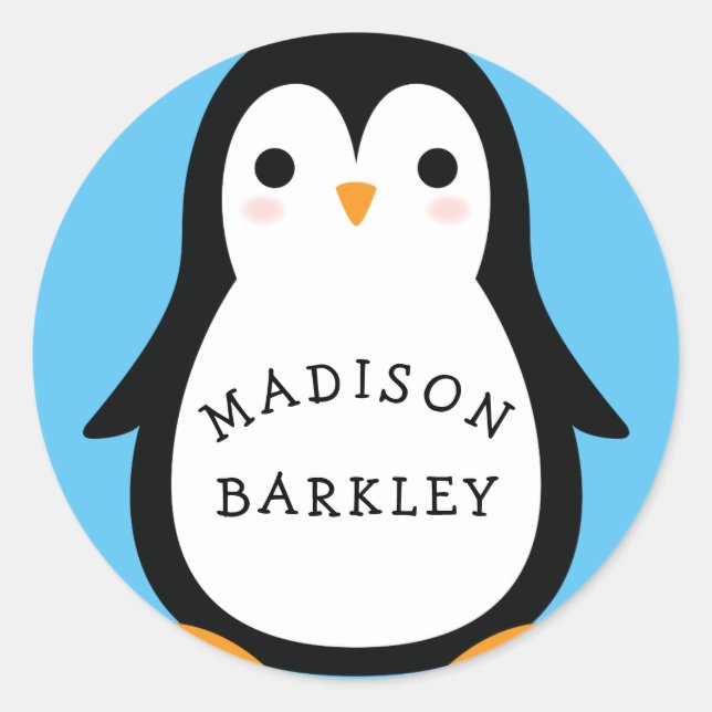 Kinder Niedliche Pinguin Name Umschlag Aufkleber A (Vorderseite)