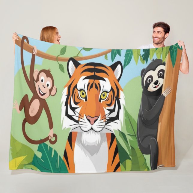 Kinder Niedliche Tiere Jungle Tiger Affenvogel Fleecedecke (Beispiel)