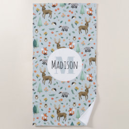 Kinder Niedliche Waldtiere Kids Monogram Strandtuch