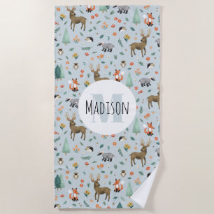 Kinder Niedliche Waldtiere Kids Monogram Strandtuch