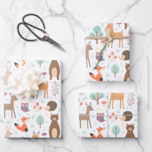 Kinder Niedliche Waldtiere Porcupine Deer Brown Be Geschenkpapier Set