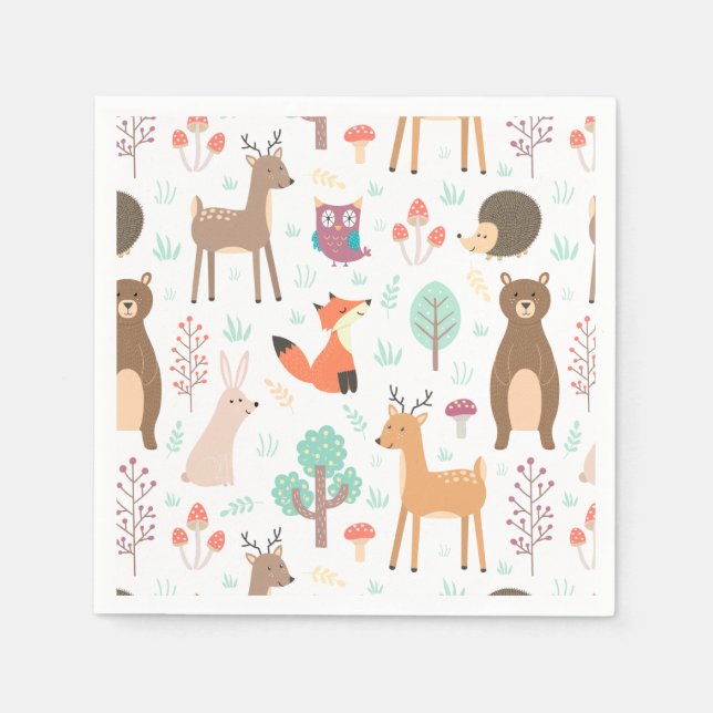 Kinder Niedliche Waldtiere Porcupine Deer Brown Be Serviette (Vorderseite)