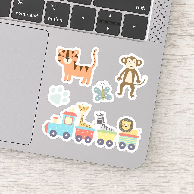 Kinder Niedliche Zootiere im Zug Aufkleber (Detail)