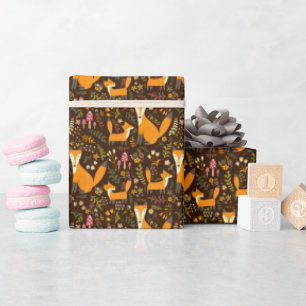 Kinder Niedlichen Waldwald Fox Familie Pilze Blume Geschenkpapier