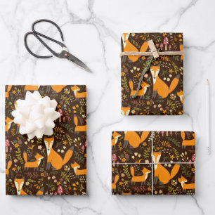 Kinder Niedlichen Waldwald Fox Familie Pilze Blume Geschenkpapier Set