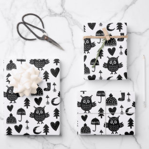 Kinder Niedlicher Owl Moon Herz Umbrella Winter Ha Geschenkpapier Set