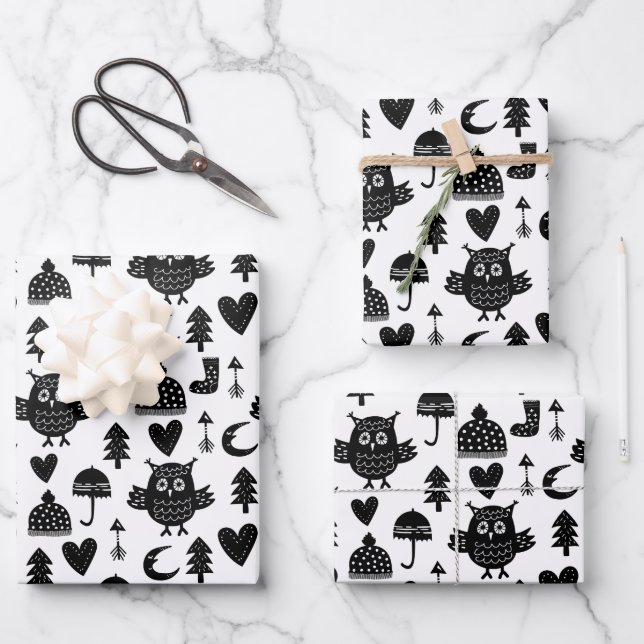 Kinder Niedlicher Owl Moon Herz Umbrella Winter Ha Geschenkpapier Set (Vorderseite)