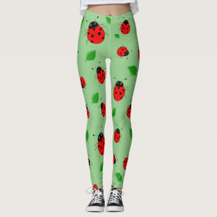 Kinder Niedlicher roter Ladybug und grün verlassen Leggings